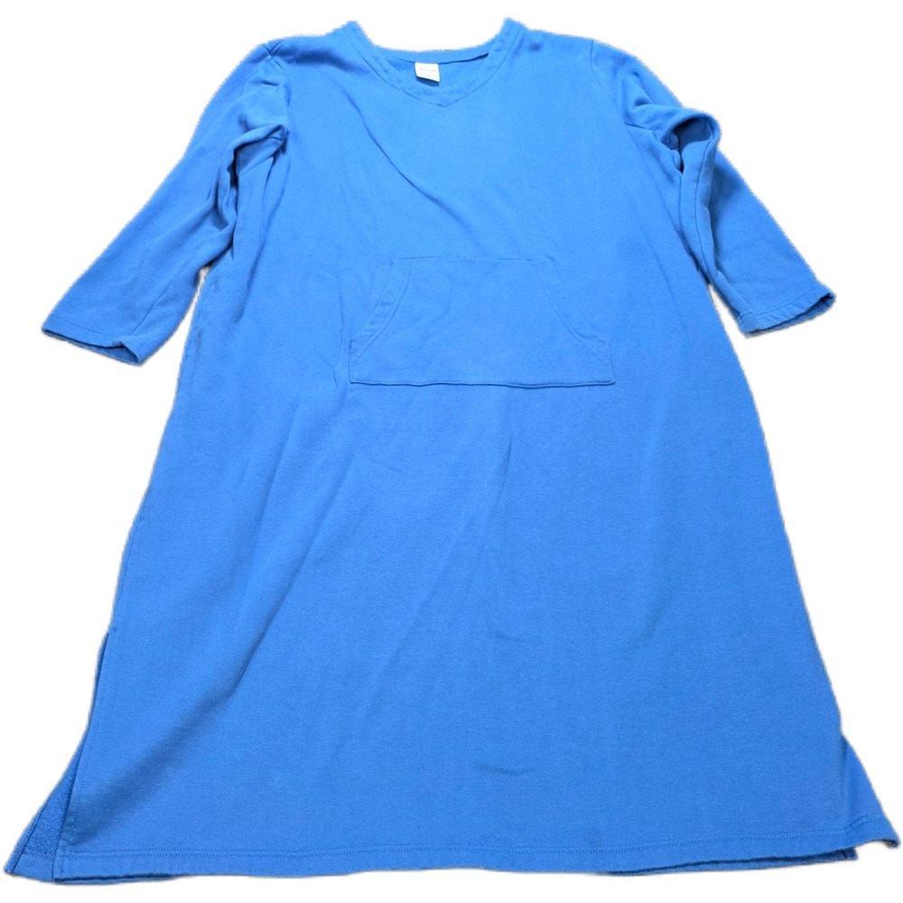 Blair Fleece Lounge Midi Dress Women's Size 2XL Blue V-Neck Kangaroo Pocket